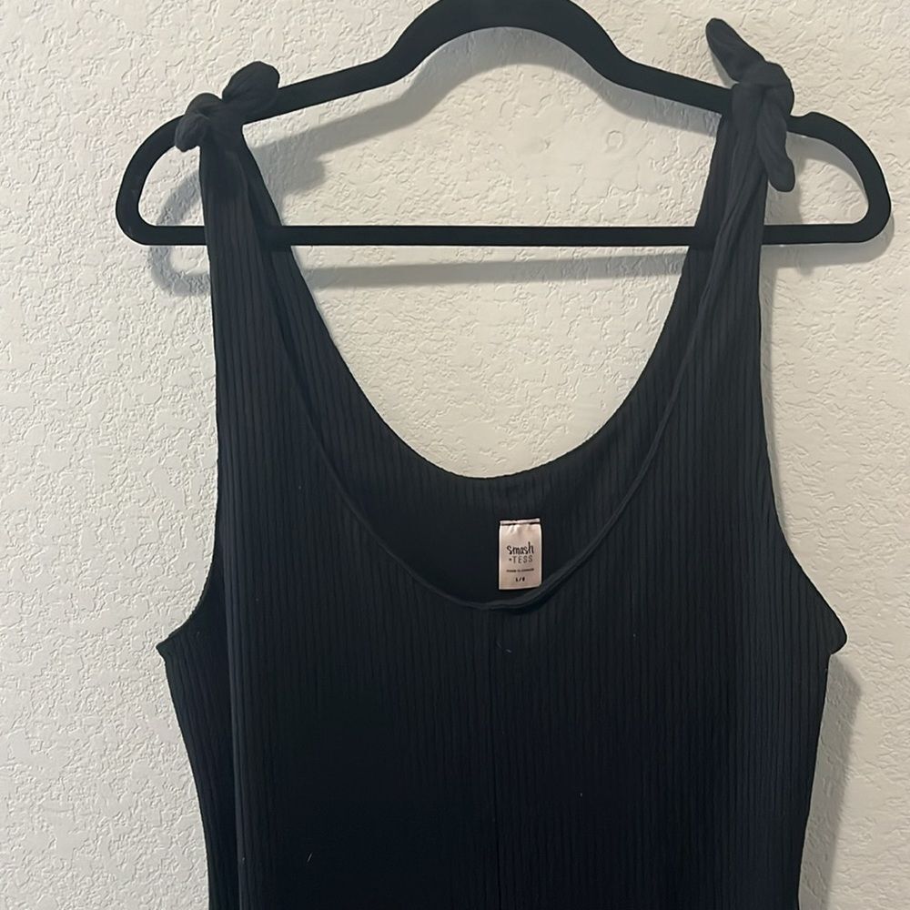 SMASH + TESS Knot Your Average Romper w Tie Up Straps, Black Ribbed, Size L - Picture 3 of 9